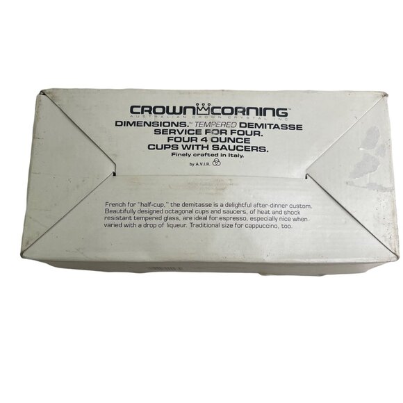 Vintage Crown Corning Tempered Demitasse Cup / Saucer Italy 1984 Set of 4 Boxed - Picture 6 of 8